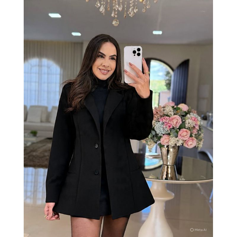 Casaco Feminino Lã Batida Elegante tendência em Oferta na Shopee