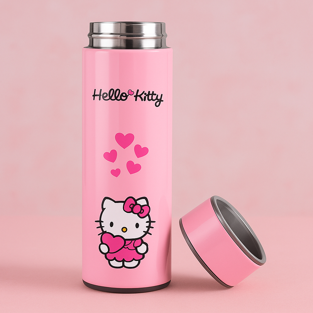 Garrafa Térmica 500ML Hello Kitty Com Termometro Led Digital Desenho