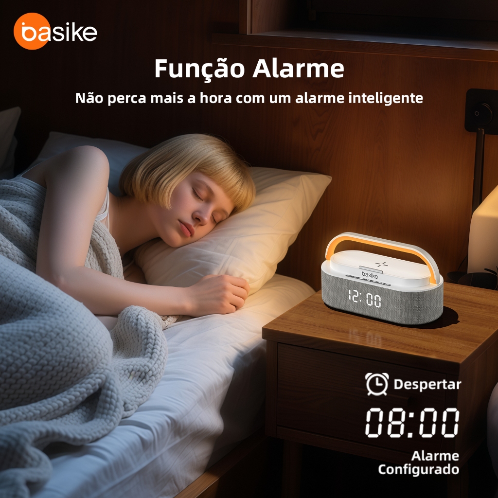 Astgn X Basike Luzes ajustadas com relógio de alarme, falante de carga sem fio - detalhe