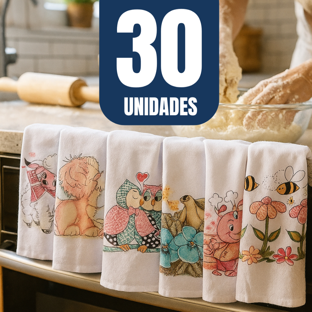 kit 30 Pano De Prato Atacado Estampado 100% algodão pano de cozinha pano de copa em Oferta na Shopee