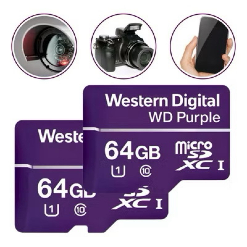 Cartão de memória 64gb western digital 64g wd purple microsd dash cam câmera de segurança