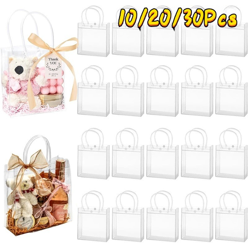 10/20/30 Sacolas Plasticas PVC Transparente Cristal Festa Lembrancinha 20*20*8cm em Oferta na Shopee