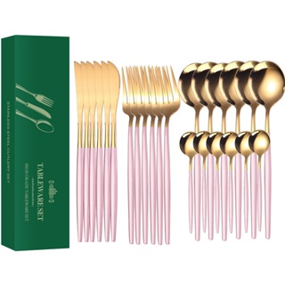 24 Peças Cozinha DoméSticos Conjunto De Talheres De AçO InoxidáVel Faca ,Bife Garfo , Café Colher De em Oferta na Shopee