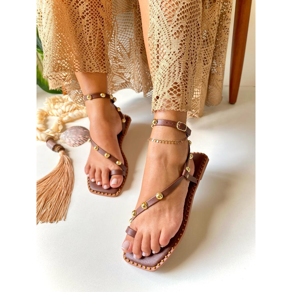 Sandália Feminina Rasteira Adulto Confortável Leve Casual Elegante com Fivela Ajustável Com Apliques em Oferta na Shopee