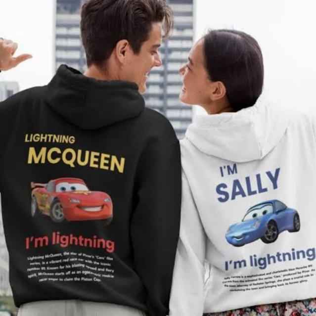 Kit Casal Moletom Preto Canguru Relâmpago McQueen e Sally Carros Disney Unissex Inverno Algodão em Oferta na Shopee