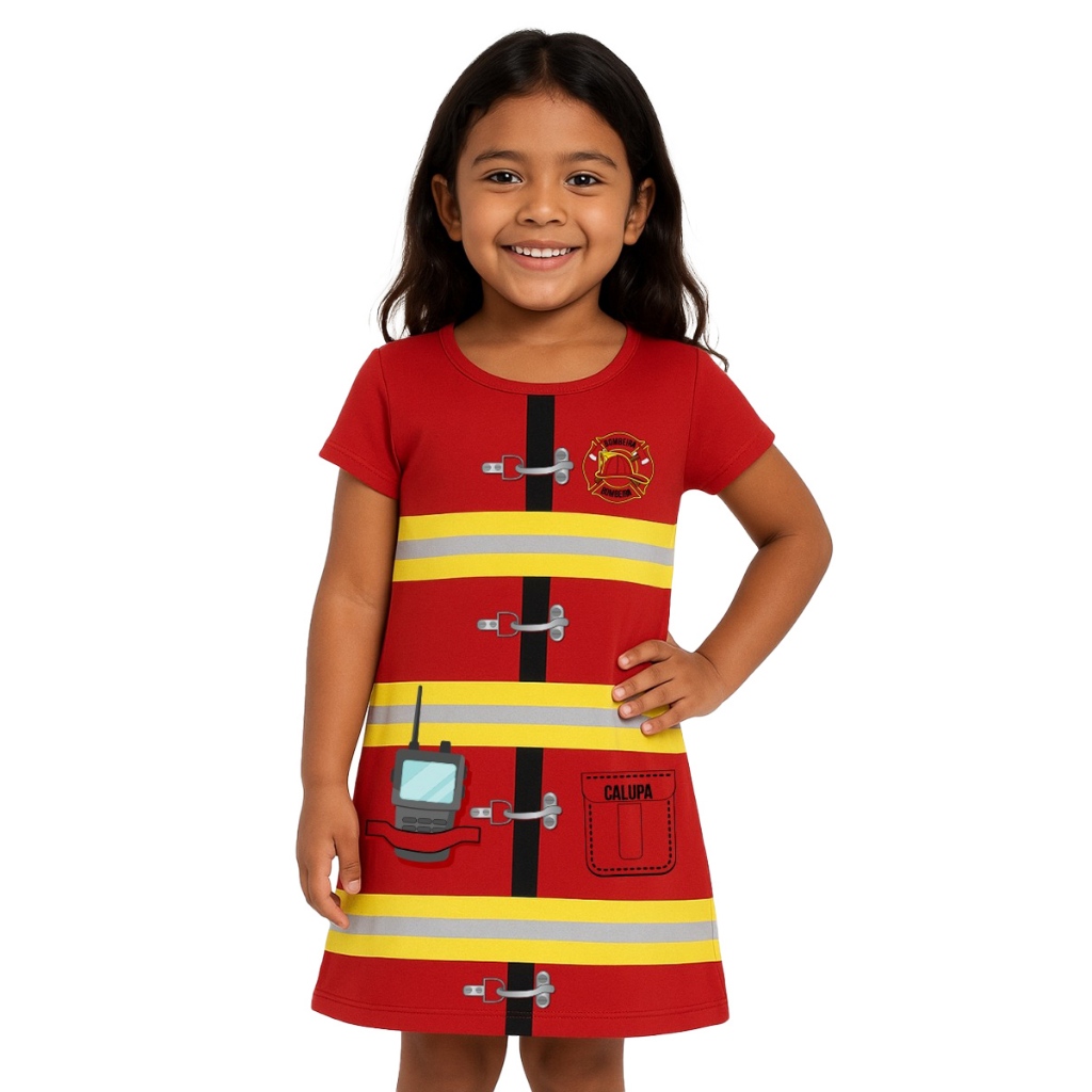 Vestido Infantil Temático Fantasia Bombeira Tamanho 1 ao 12