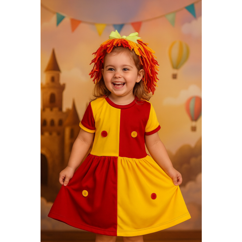 FANTASIA INFANTIL EMILIA COM TIARA SITIO DO PICA PAU AMARELO PARA MENINAS FESTAS ANIVERSARIOS