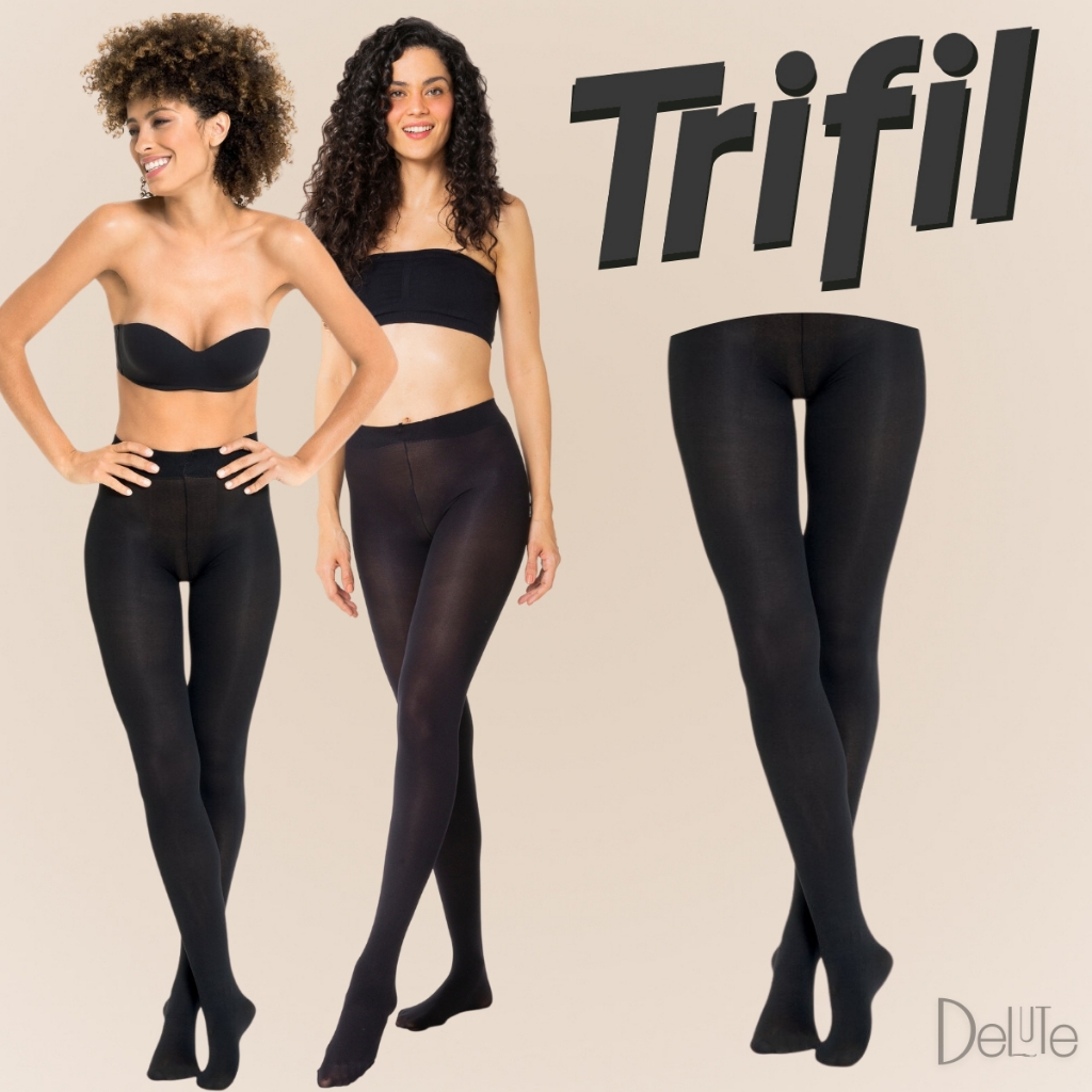 Kit com 2 Meia Calça Fio 80 Trifil Opaca Preta Feminina Adulto Classica para o Inverno e Frio