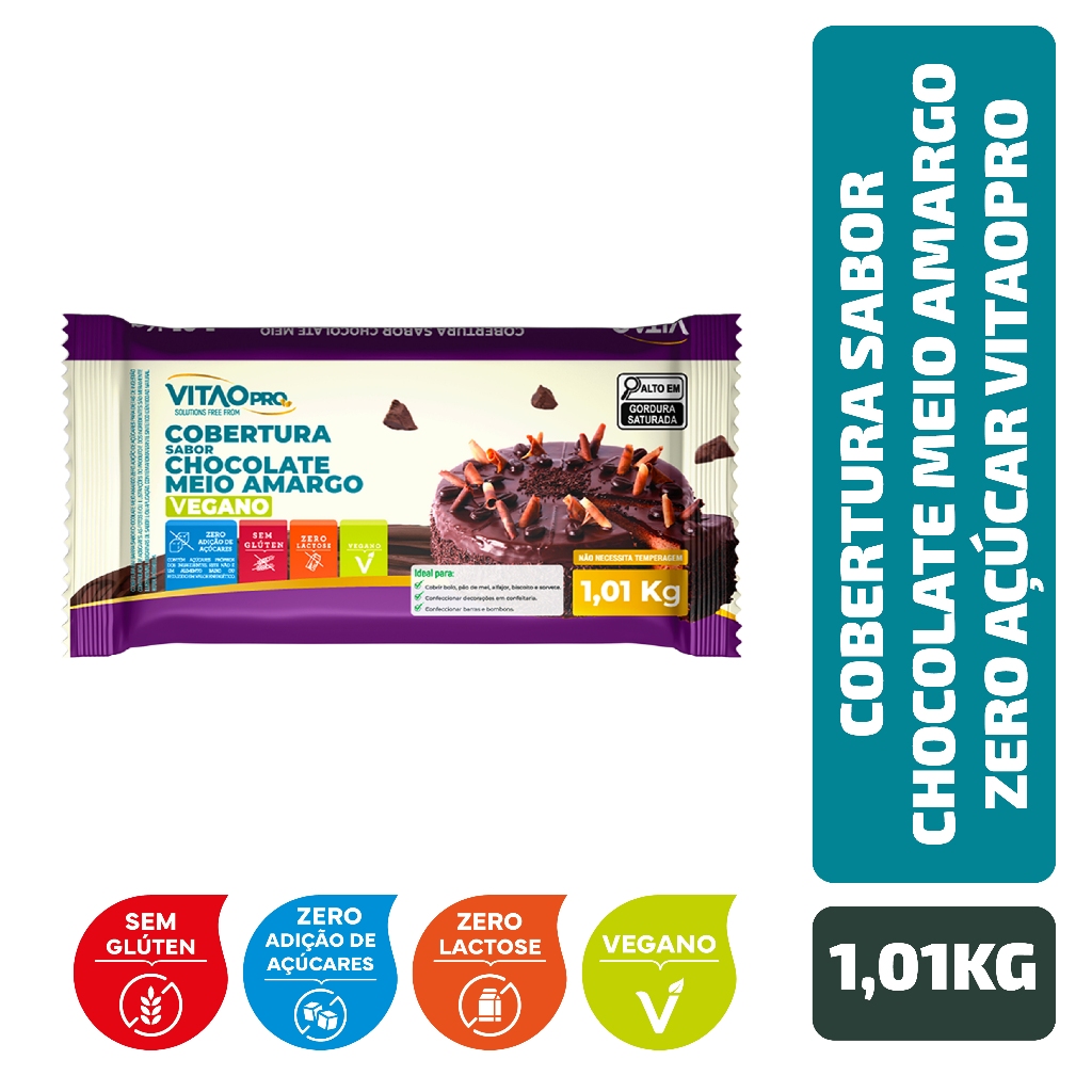 Imagem Cobertura Sabor Chocolate Meio Amargo Zero Açúcar VitaoPRO 1,01 Kg