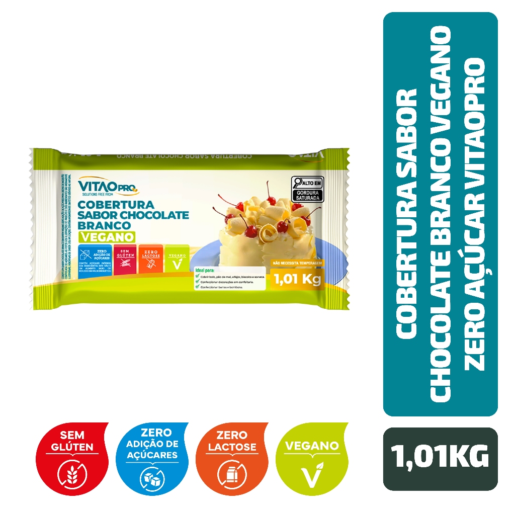 Cobertura Sabor Chocolate Branco Vegano Zero Açúcar VitaoPRO 1,01 Kg