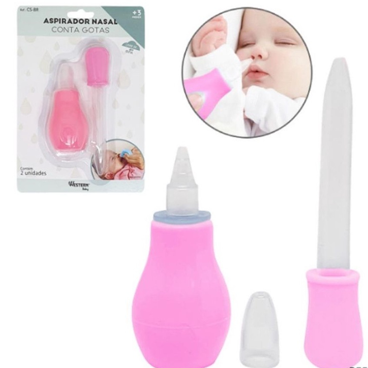Aspirador Nasal Baby Care Silicone Conta Gotas Rosa Western Cs-8R em Oferta na Shopee