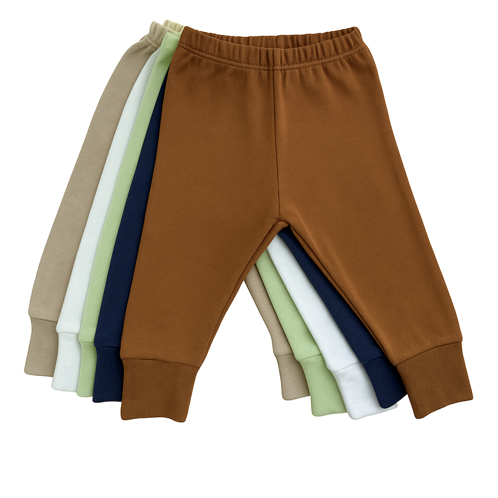 Kit com 5 Calça de Bebê Mijão Vira Pé Minimalista Neutros 100% Algodão