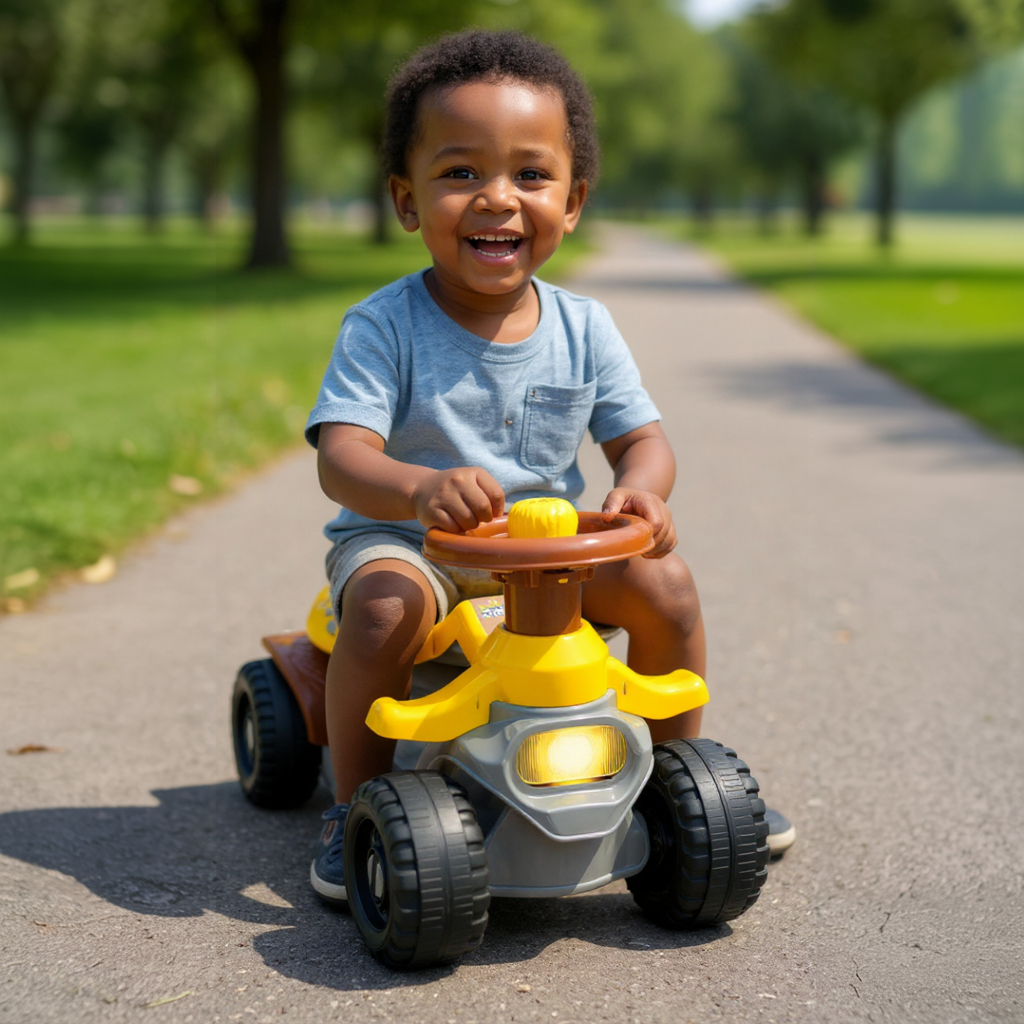 Carrinho Andador Gira Gira Passeio Amarelo Buzina, Freio, Rodas Reforçadas e Ade