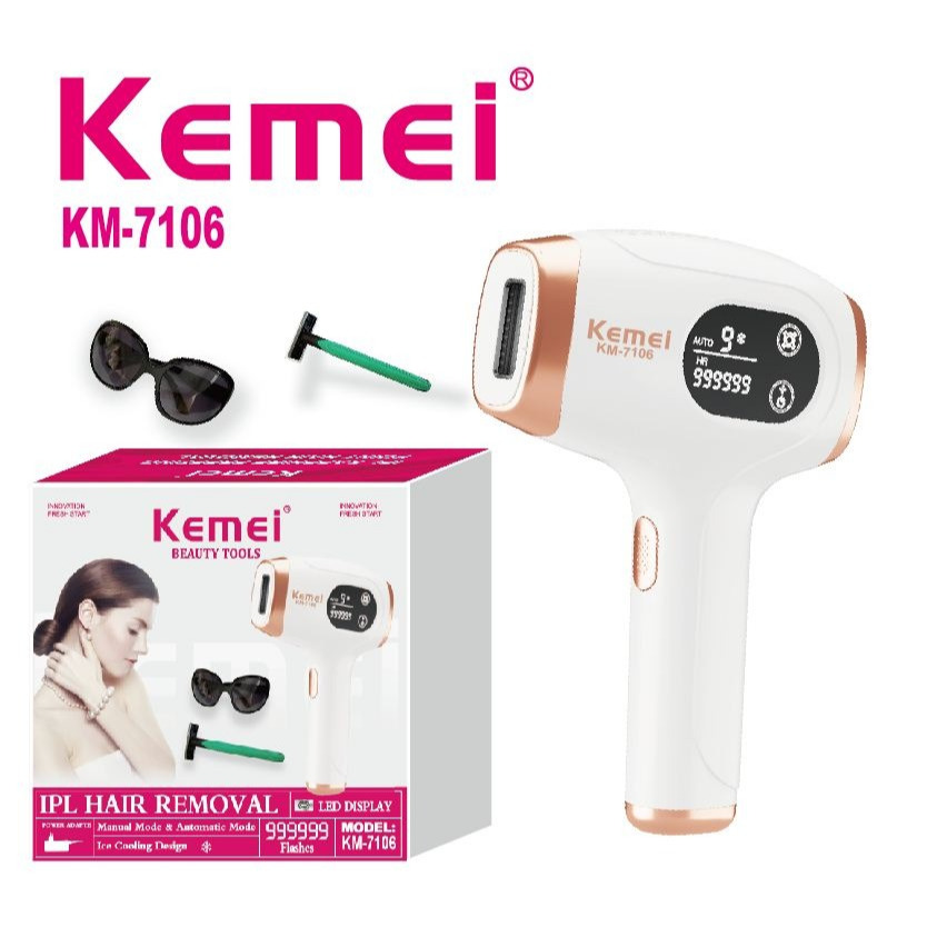 Depilador Feminino Laser Gelado Elétrico Profissional Kemei KM-7106 em Oferta na Shopee