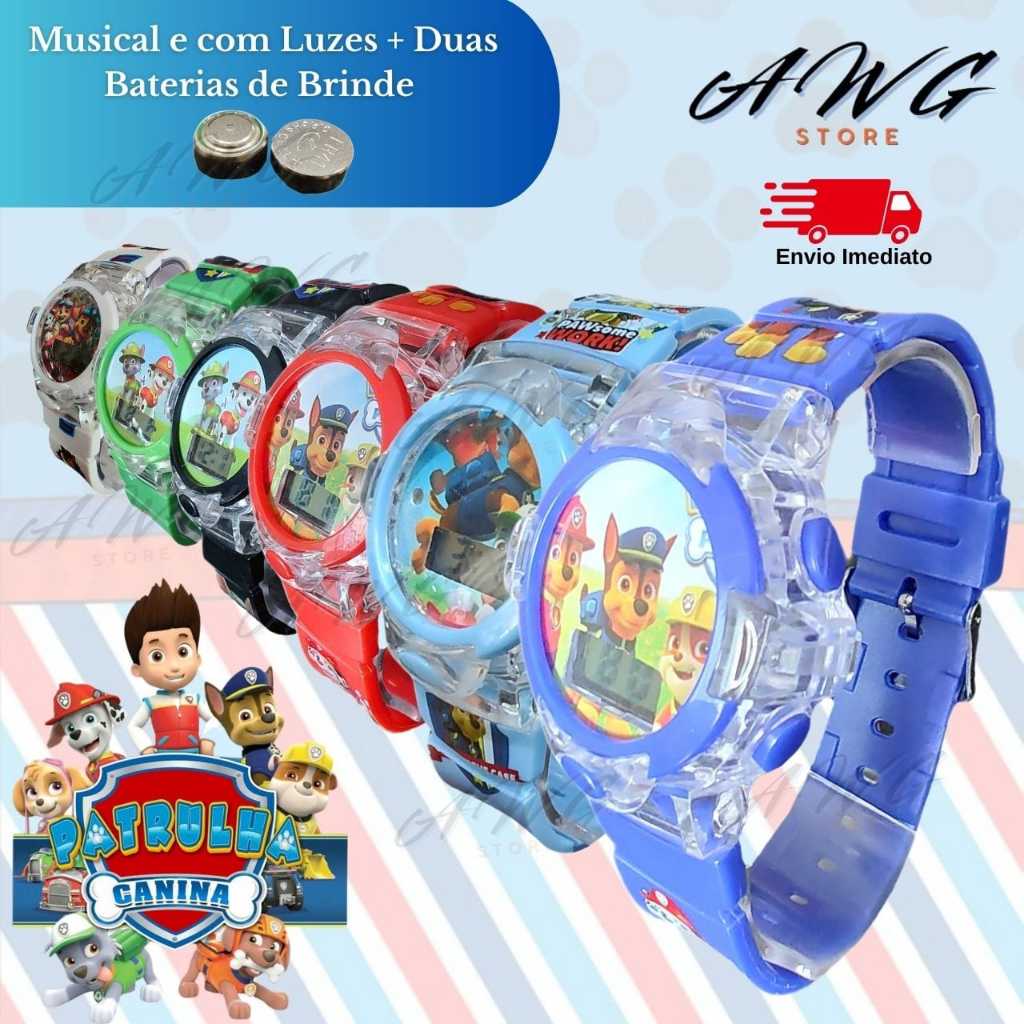 Relógio Musical Patrulha Canina com LED + 2 Baterias Extras – Menino/ Menina em Oferta na Shopee