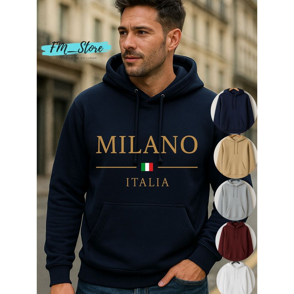 Moletom Canguru Unissex Milano Italia Agasalho Casaco Blusa De Frio Blusão Capote Flanelado
