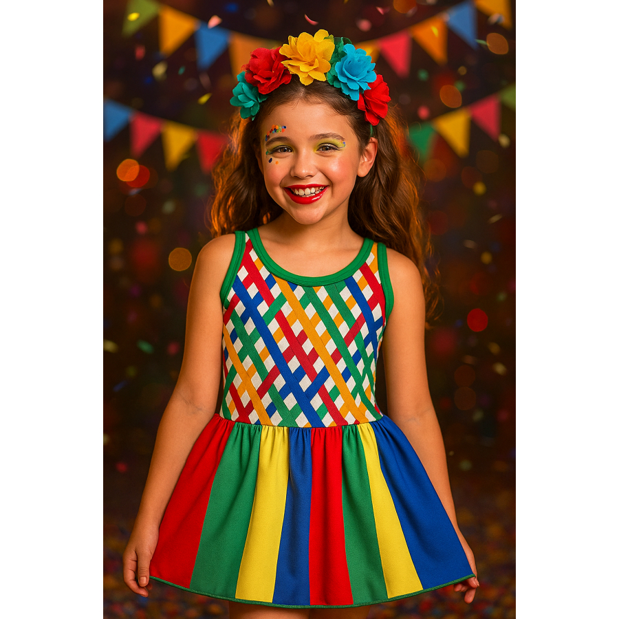 Vestido fantasia frevo carnaval colorido festa temático bloco infantil adulto envio imediato