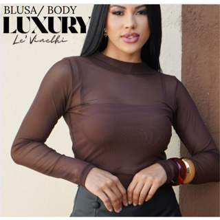 Gola Simulada Blusa / Body Feminina de Malha Transparente Sem Sutiã Moda Casual Tendencia 2026 / em Oferta na Shopee