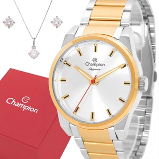 Relógio Champion Feminino Dourado Prova d'água com 1 ano de garantia e colar e brincos em Oferta na Shopee