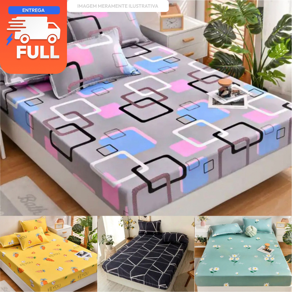 Lençol Estampado Com Elástico Linha Premium  Solteiro 2pçs Casal Padrão 3pçs Queen 3pçs por R$ 20,09
