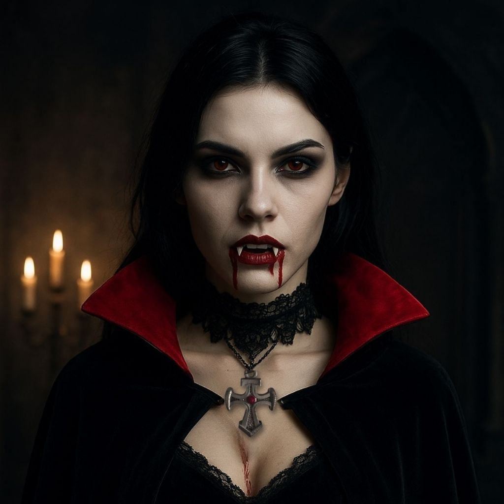 Kit Vampira Feminino Drácula Cosplay Dentes Presa Sangue Falso Colar Gargantilha Gótico Capa Luxo