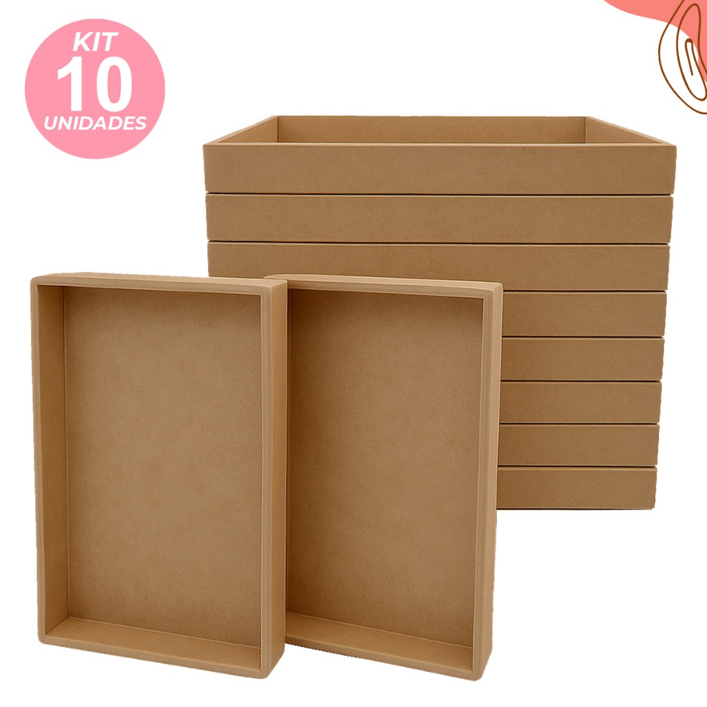 Kit 10 Bandejas MDF Retangulares Reta Bandeija Montar Kits Cestas Presente 30x20x3 em Oferta na Shopee