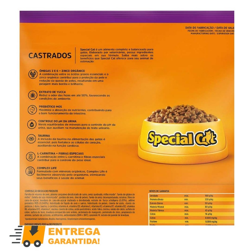 Ração Special Cat Premium Gatos Adultos Castrados 10.1Kg-Envio Rápido