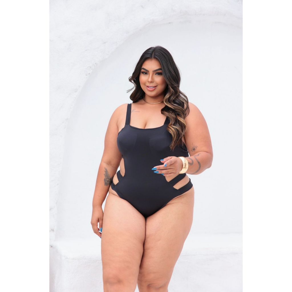 Biquíni maiô Plus Size Preto com Recortes – Moda Praia Feminina Confortável e Elegante em Oferta na Shopee