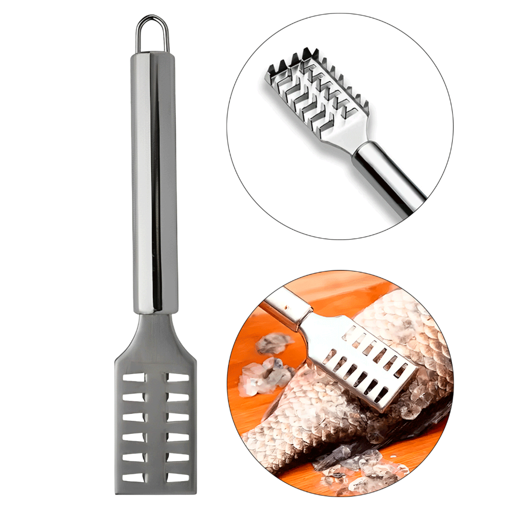Descamador de Peixe Escamador em Aço Inox 19cm Removedor de Escamas Manual, Utensílio Profissional para Pesca e Cozinha