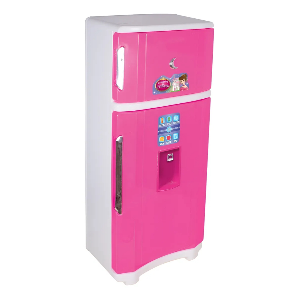 Geladeira Infantil Princesa Grande Duplex Portas Abre Com Acessórios Lua De Cristal Rosa