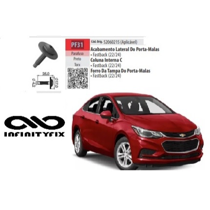 10 Parafuso Spoiler Lateral Porta Chevrolet GM Cruze 2011/2018