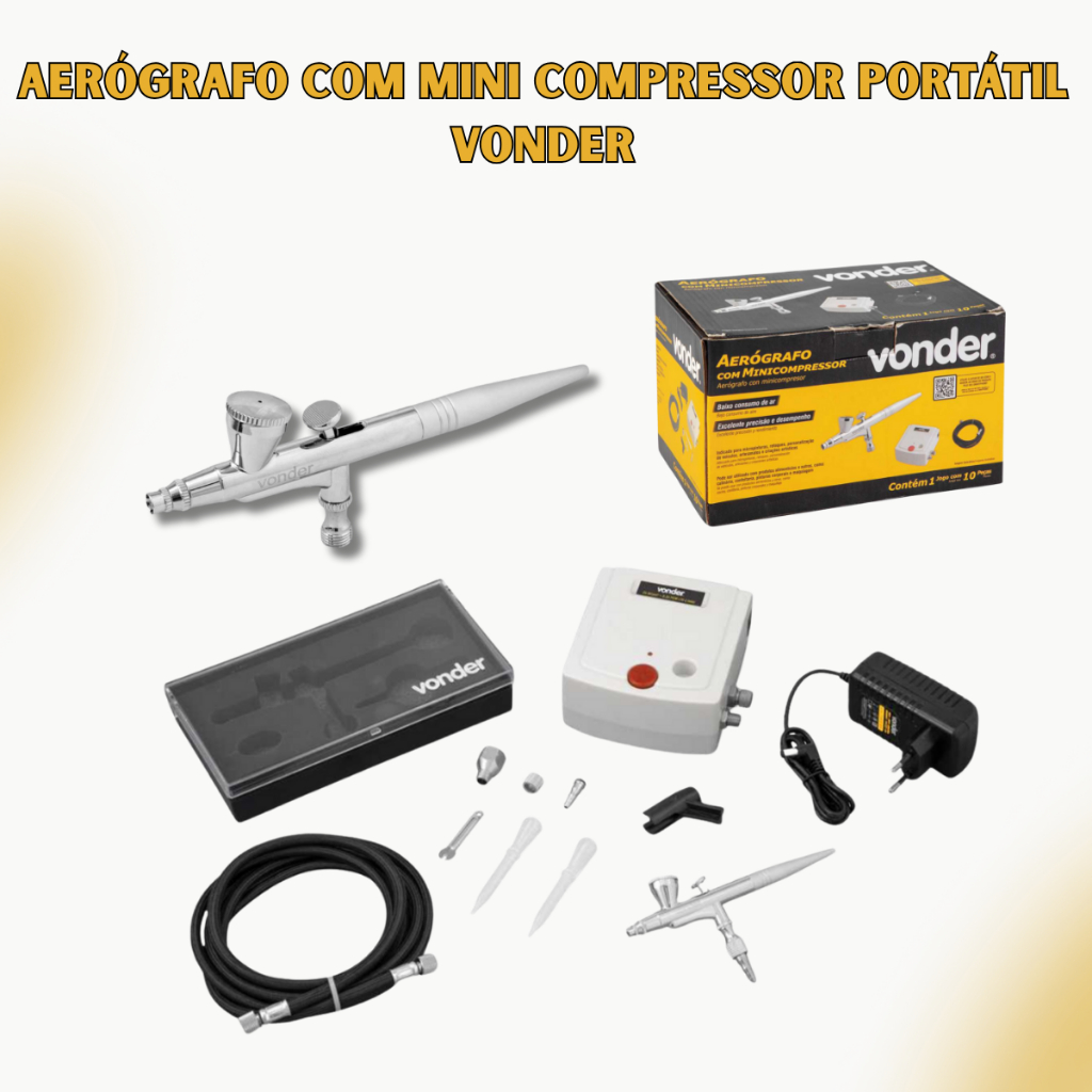 Aerógrafo com Mini Compressor Portátil – Vonder