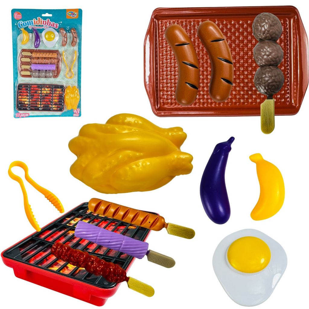 Kit Churrasco Infantil - Comidinhas De Brinquedo Com Grelha E Acessórios