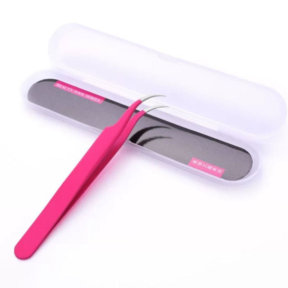 Pinça Vetus Curva Extensão De Cílios Para Alongamento Rosa
