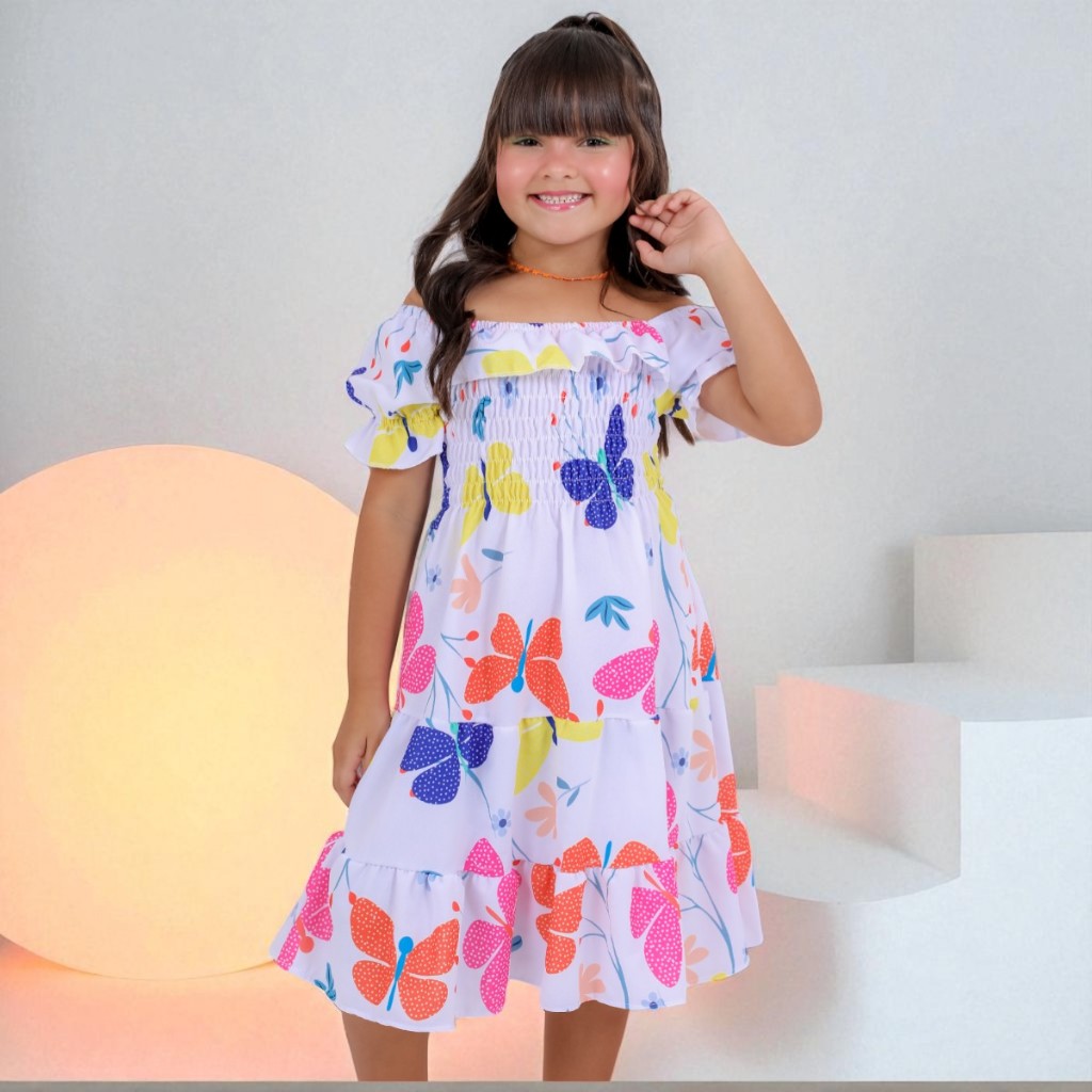 Vestido Ciganinha Infantil Menina Midi Mini Diva Liso Estampado Juvenil Fresquinho Fashion Luxuoso