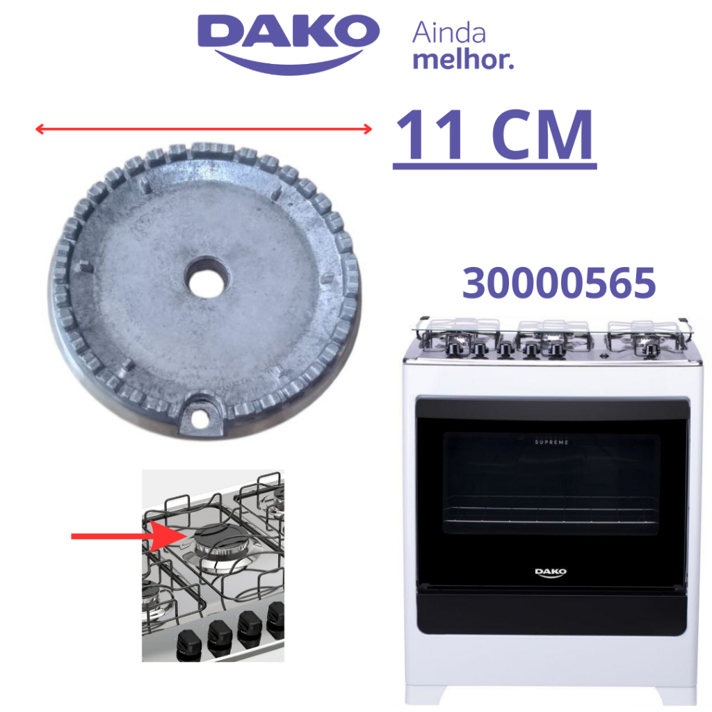 QUEIMADOR CENTRAL MEGA CHAMA FOGÃO DAKO SUPREME GLASS COD: 300000565 ORIGINAL ENVIO IMEDIATO