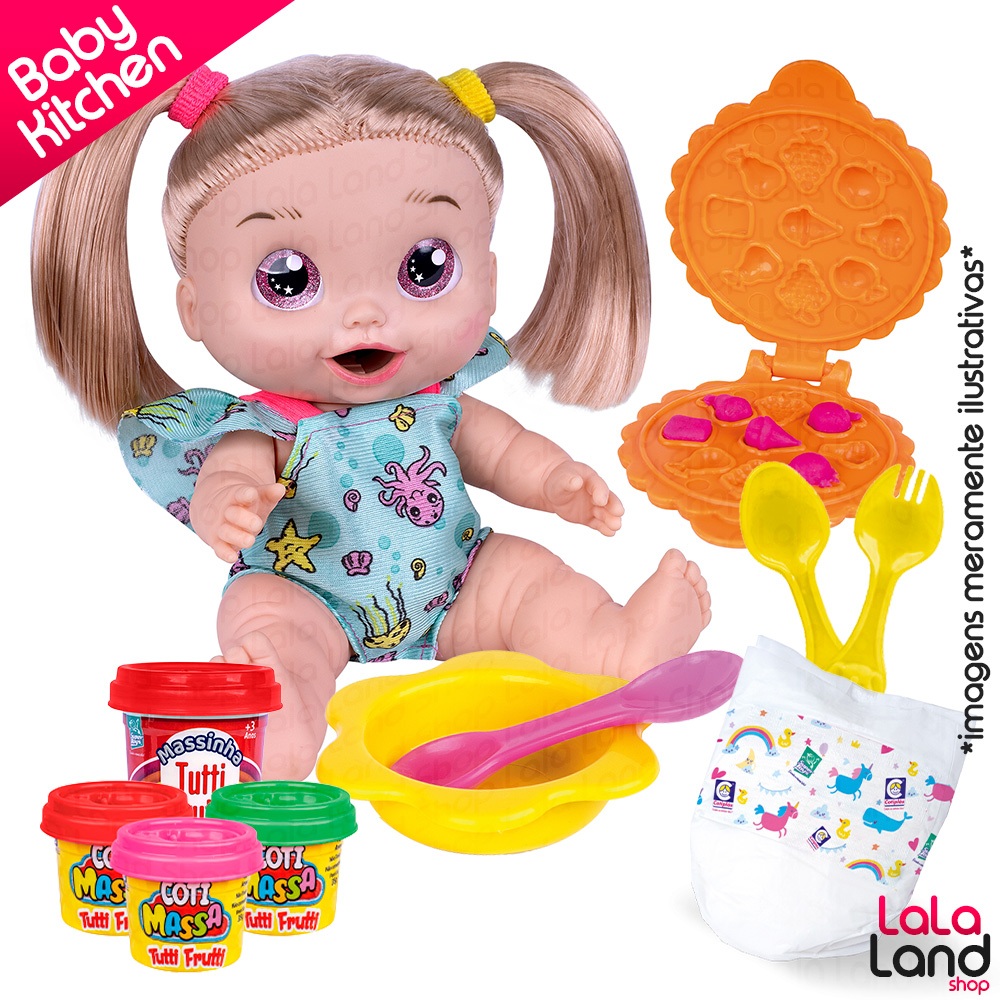 Kit Papinha de Boneca Comidinha Baby Kitchen Alive Come e Faz Caquinha Com Massinha de Modelar