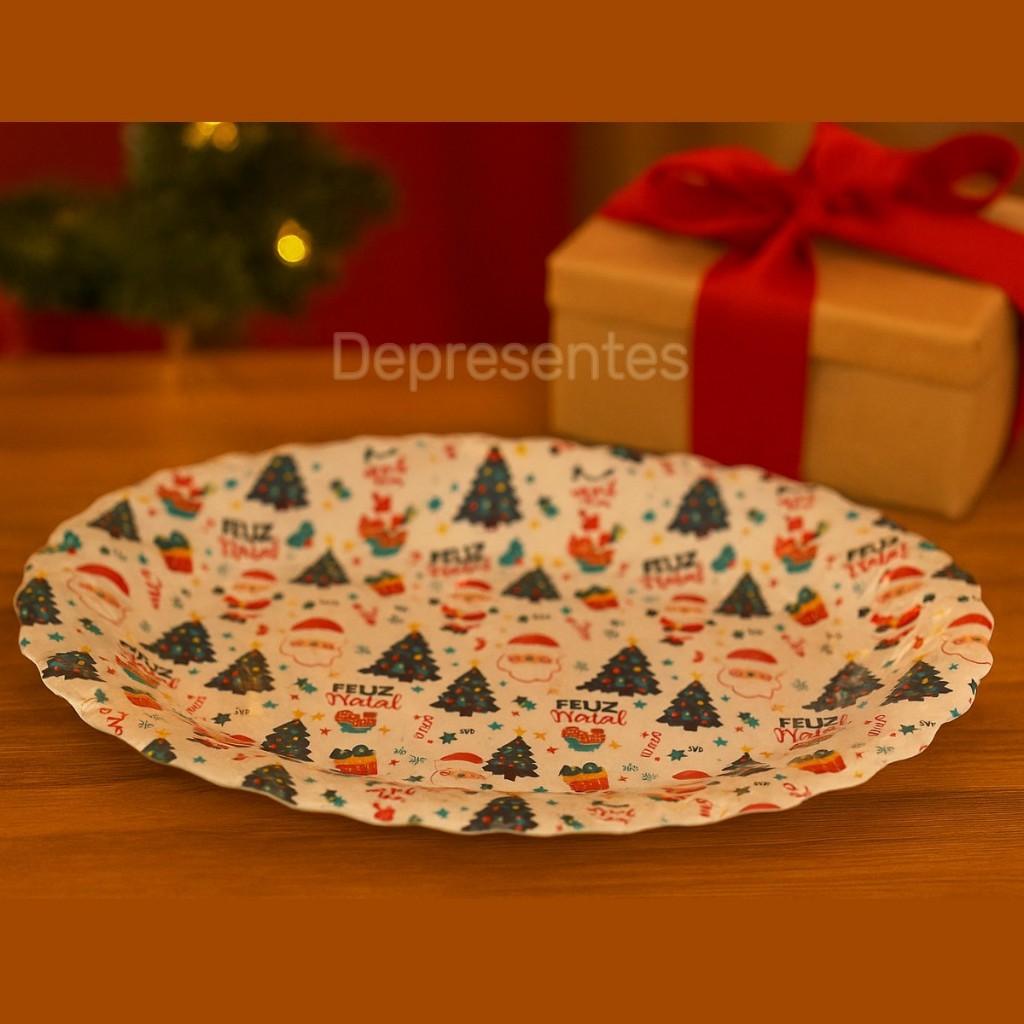 Bandeja Decorativa Oval Branca Natalina 44x32cm Feliz Natal Wincy - NTW12002