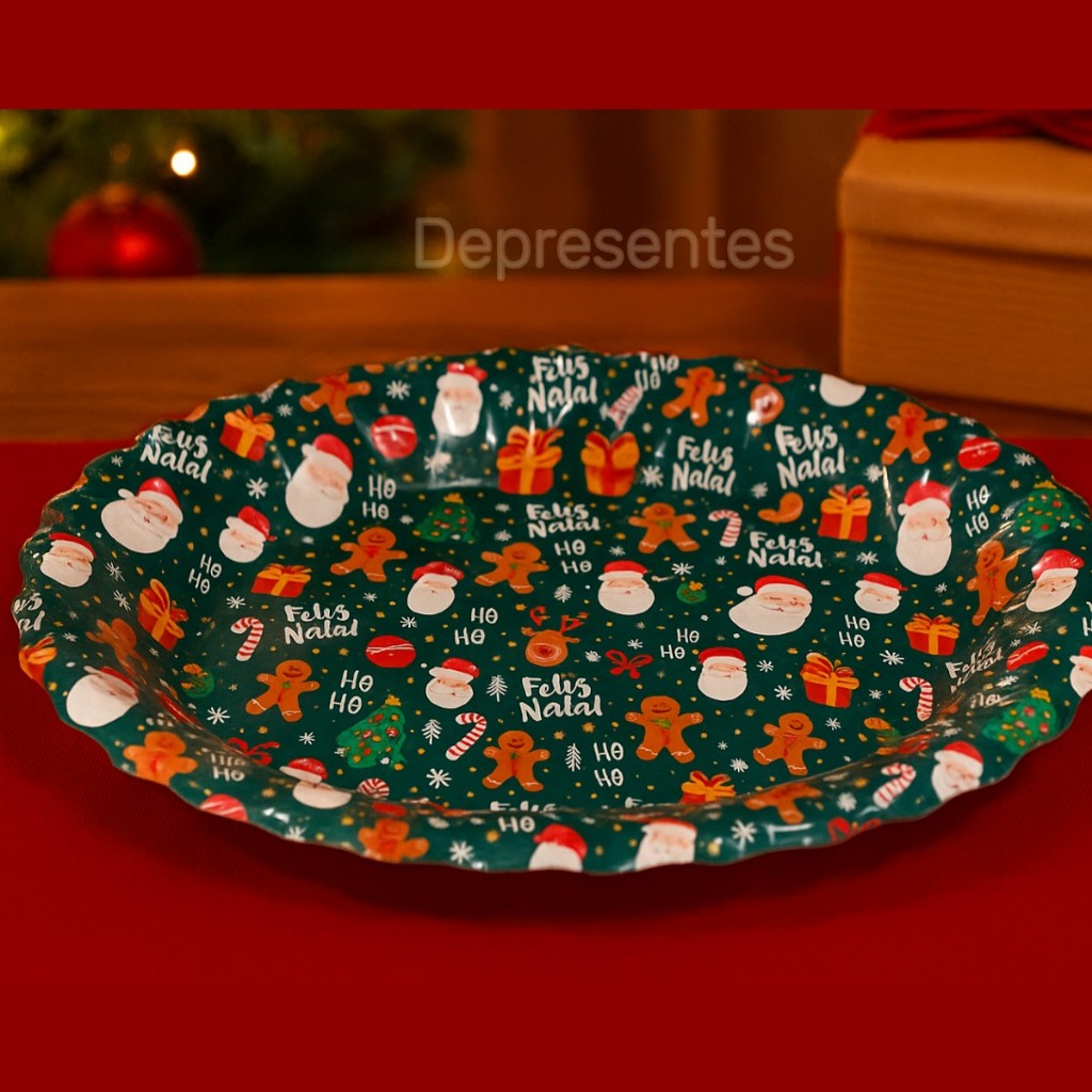 Bandeja Decorativa Oval Verde Escuro Natalina 44x32cm Feliz Natal Wincy - NTW12002