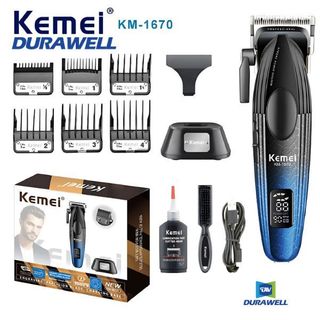 Maquina de Cortar Cabelo Turbo 9000 RPM Profissional Recarregável com Base Kemei KM-1670