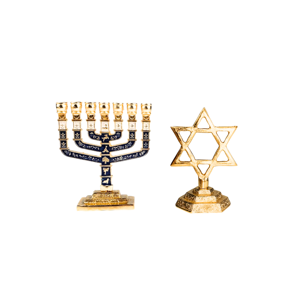 Kit Menorá Metal 10cm + Estrela De Davi Dourada 9cm Dourado