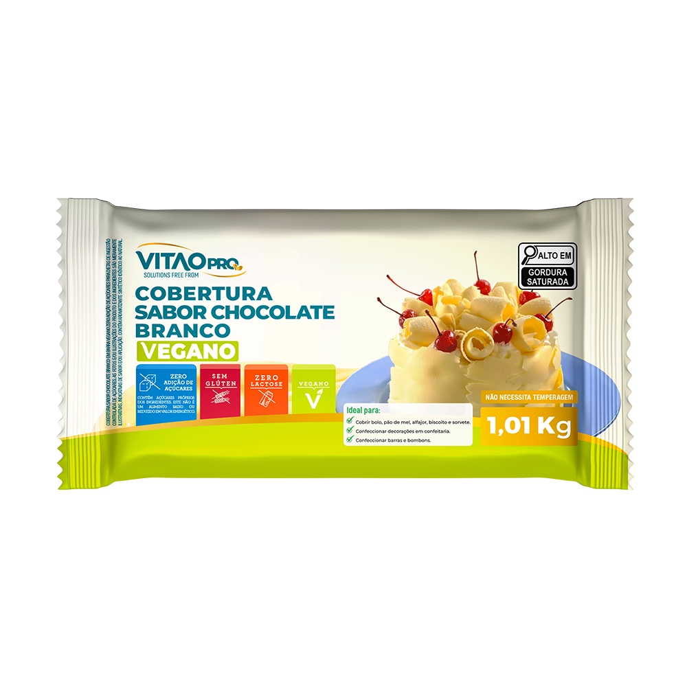 Cobertura Sabor Chocolate Branco Vegano Zero Açúcar VitaoPRO 1,01 Kg