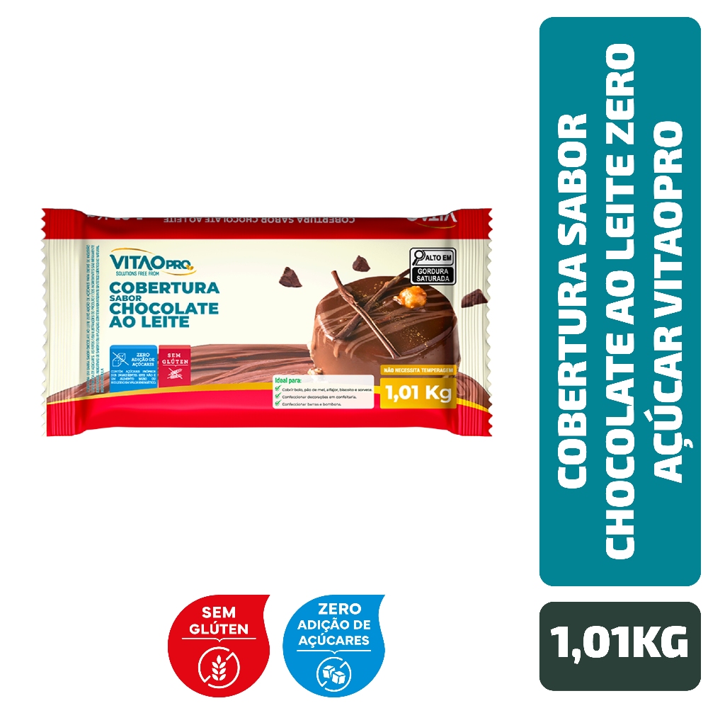 Cobertura Sabor Chocolate Ao Leite Zero Açúcar VitaoPRO 1,01 Kg em Oferta na Shopee