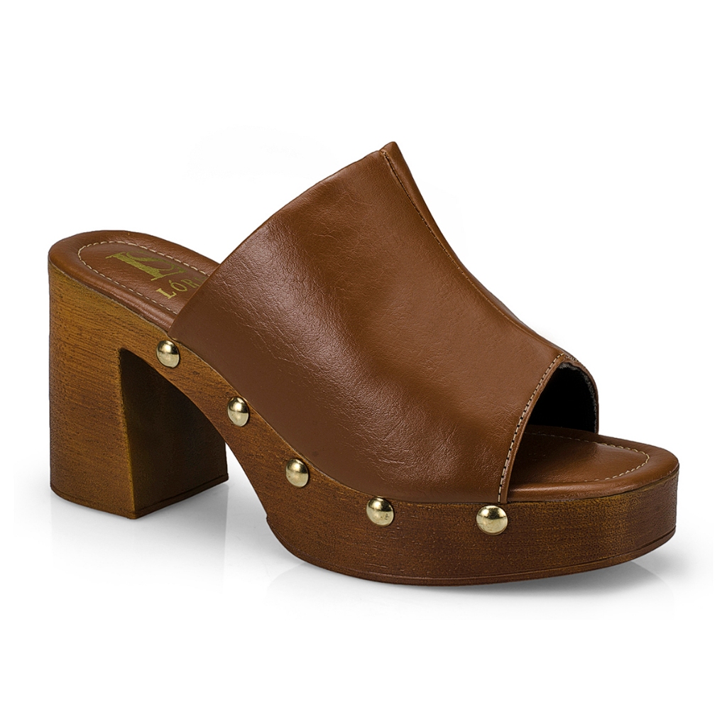 Tamanco Feminino Sandália Salto Alto Grosso Bloco Madeira 7011