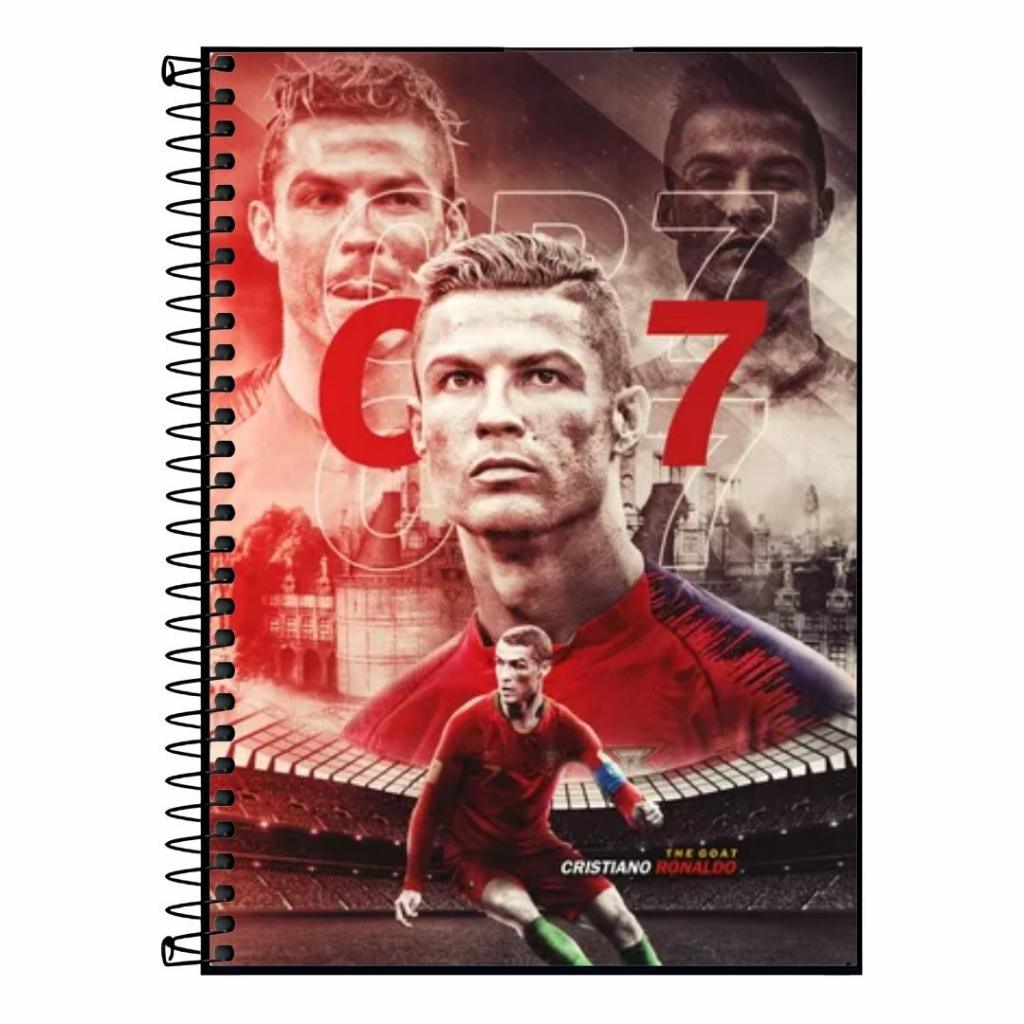 Caderno CR7 Two – Capa Dura, 160 Folhas, 1, 10, 15 ou 20 Matérias – Ideal para Escola e Faculdade