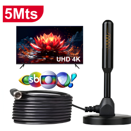 📡 Antena Digital HD de TV – Alta Sensibilidade 360° – Cabo 5m – Uso Interno e Externo