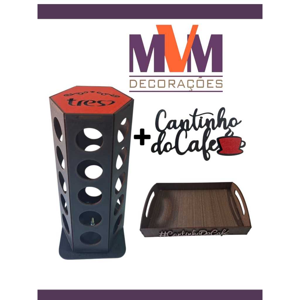 KIT com Torre Porta Cápsulas Giratória 360° + Frase + Bandeja cantinho café Porta Cápsulas DOLCE GUSTO TRÊS CORAÇÕES em Oferta na Shopee