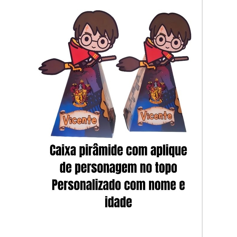 Caixa Pirâmide Personalizada Com nome e idade Aniversário/ Lembracinha Harry Stitch Sonic Homem aranha Personagens