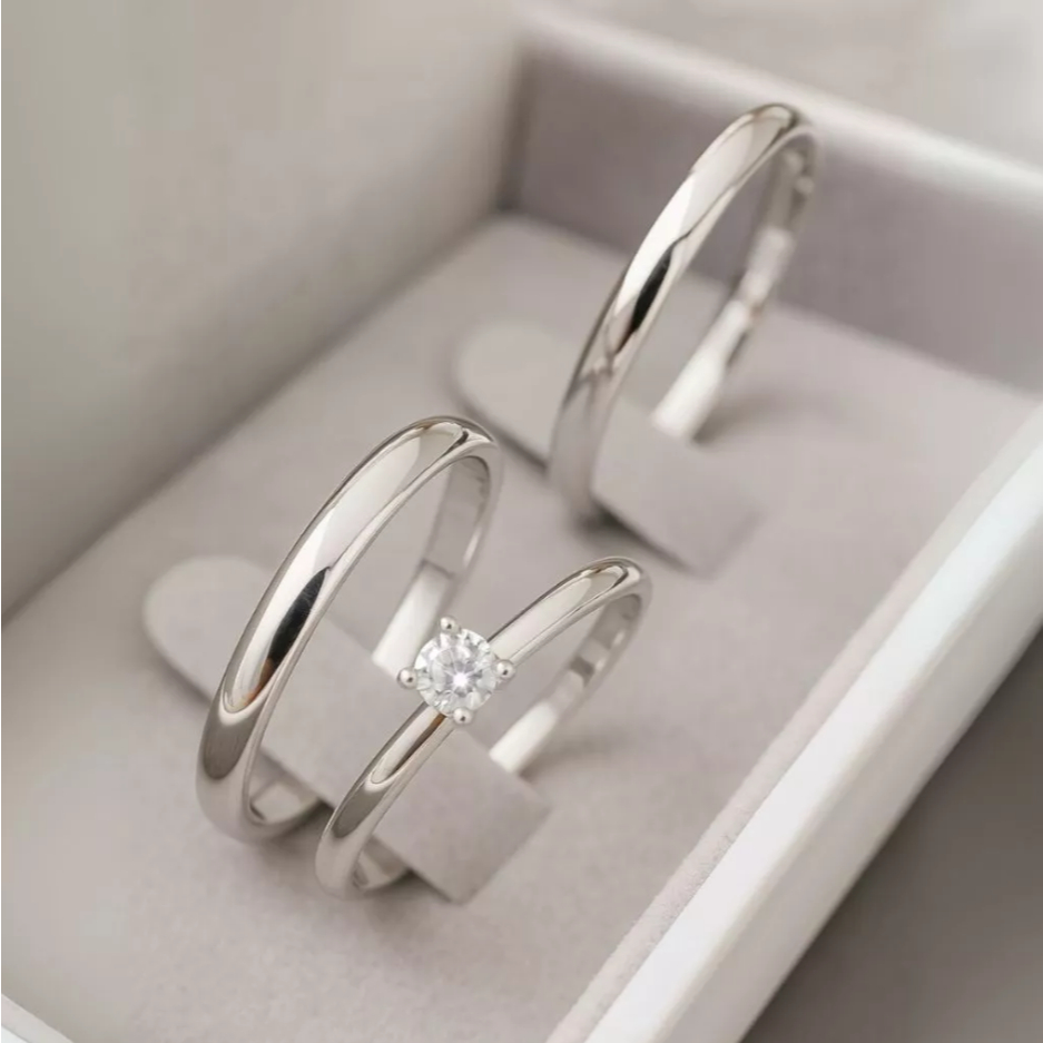 Aliança de Namoro Aço Inox Fina 2mm Lisa Anatômica Compromisso Inoxidável Prata 925 Prata 950 Anel Solitário Casamento