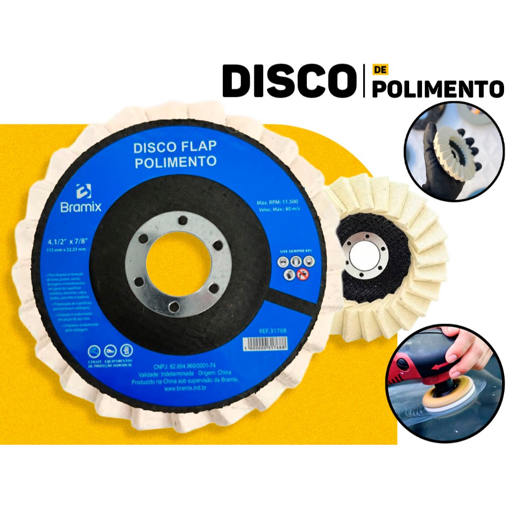 Kit 5 Discos Flap Em Feltro Lã Profissional Para Polimento Removedor Metal Inox Alumínio 115mm Bramix em Oferta na Shopee